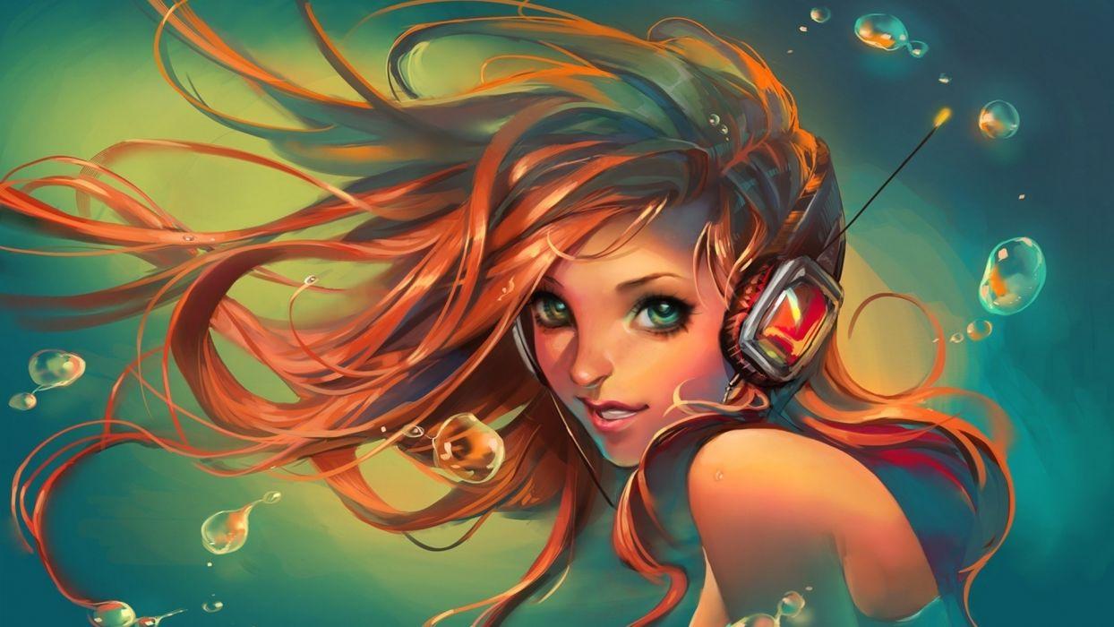 1244x700 Women females girl art headphones wallpaperx1080