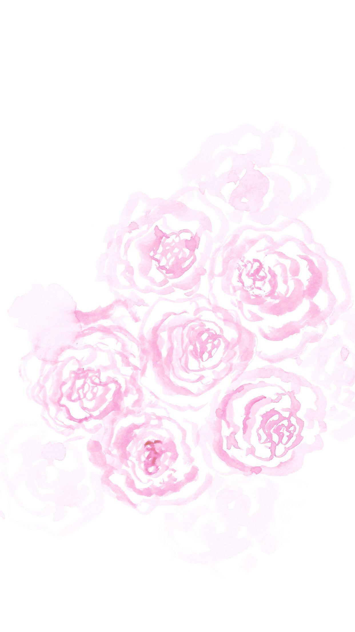 1242x2208 Minimal white pink watercolour roses floral iphone wallpaper