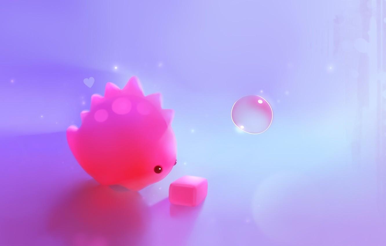 1332x850 Wallpaper pink, dinosaur, art, cube, cube, bubble, heart, apofiss image for desktop, section минимализм