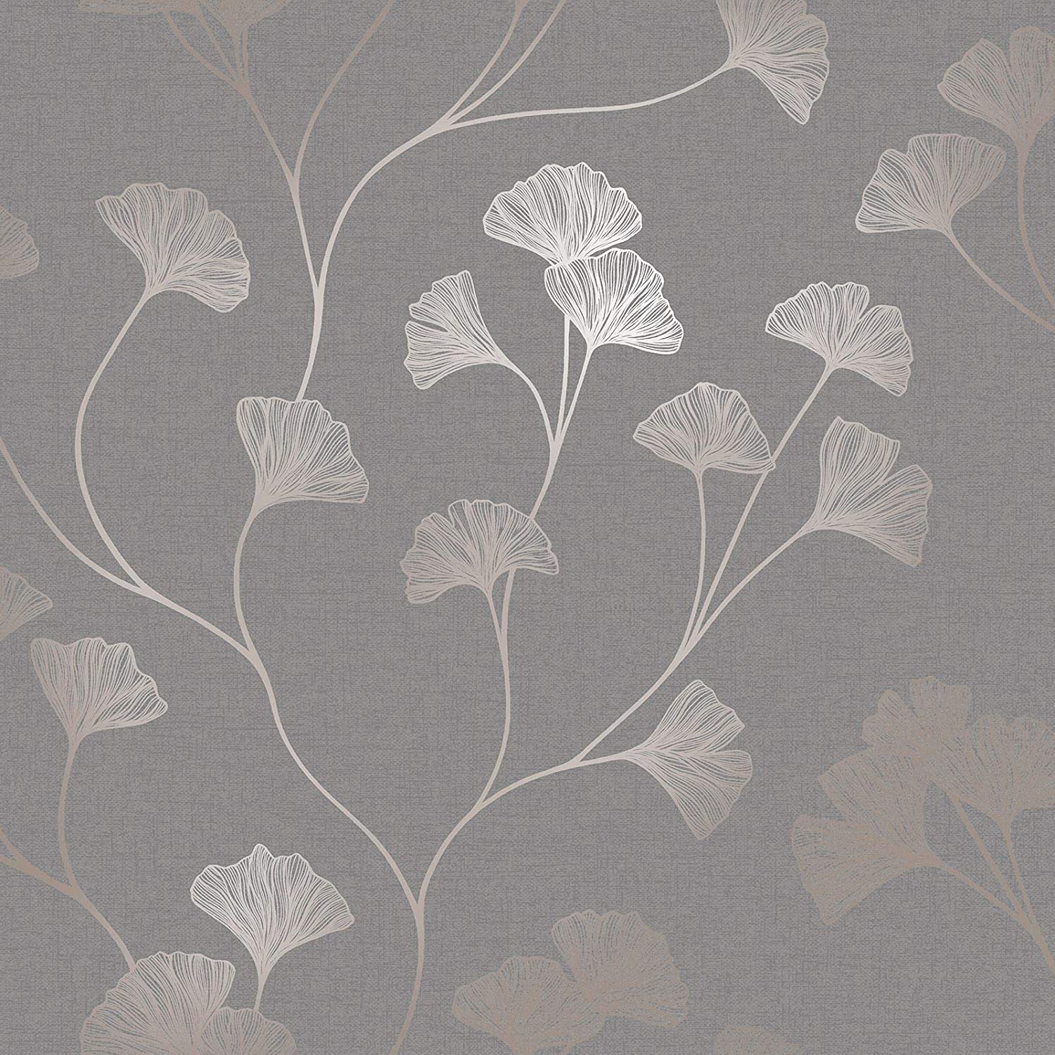 1500x1500 Holden Decor 12702 Glistening Gingko Dark Grey Rose Wallpaper Rose Gold
