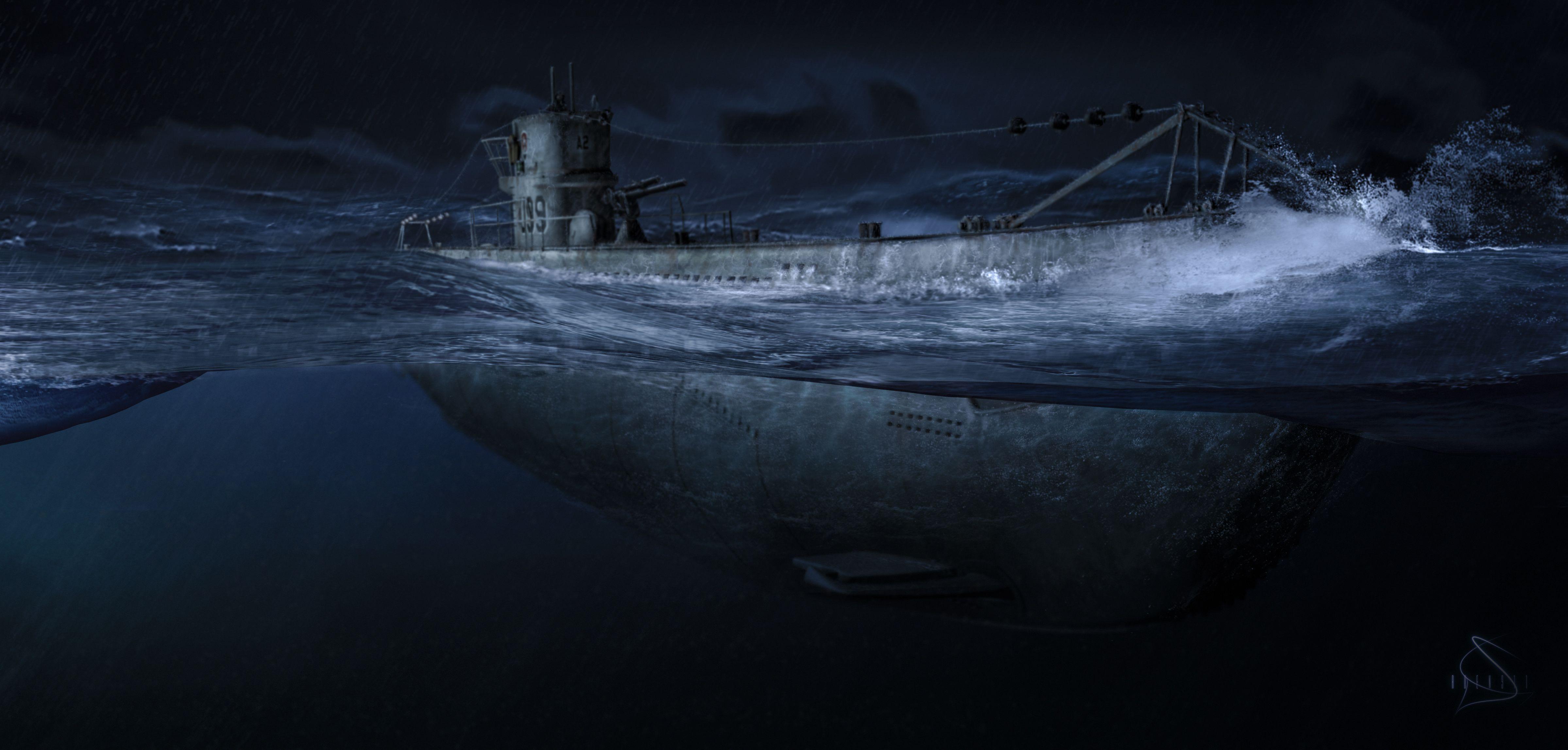Hình nền quân sự nghệ thuật tàu ngầm đêm 4797x2295.  4797x2295.  228388. Hình nềnUP