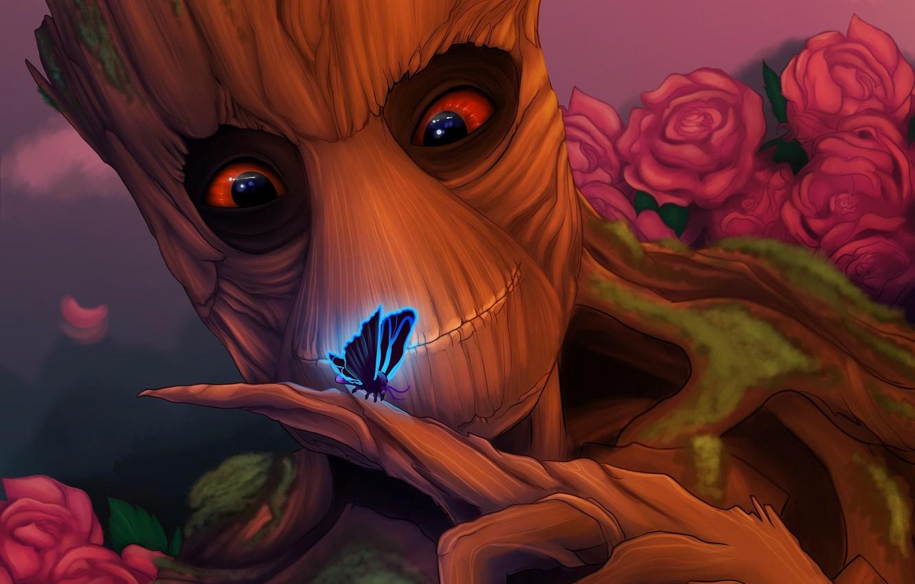 1332x850 Wallpaper Look, Tree, Butterfly, Groot, Guardians Of The Galaxy, Good Natured Image For Desktop, Section фильмы