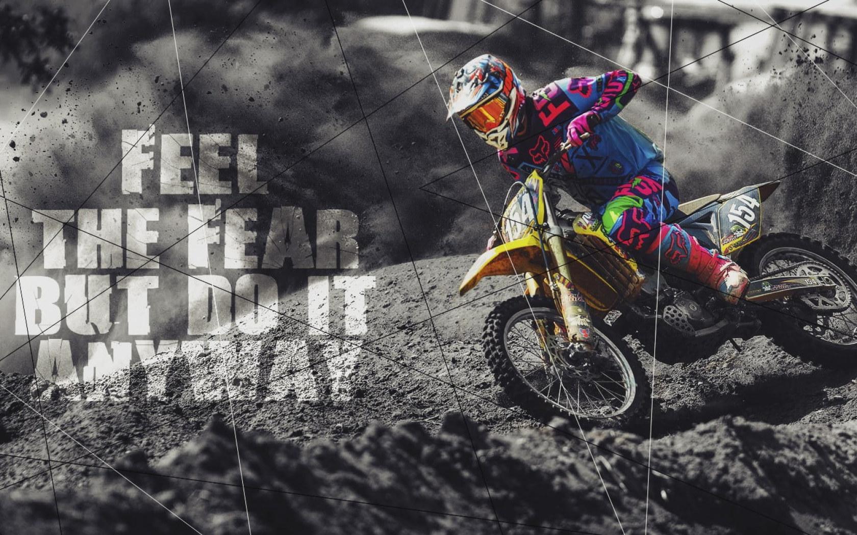 1680x1050 Wallpaper Yellow dirt bike with text overlay, feelings, quote, black, white • Wallpaper For You HD Wallpaper For Desktop & Mobile