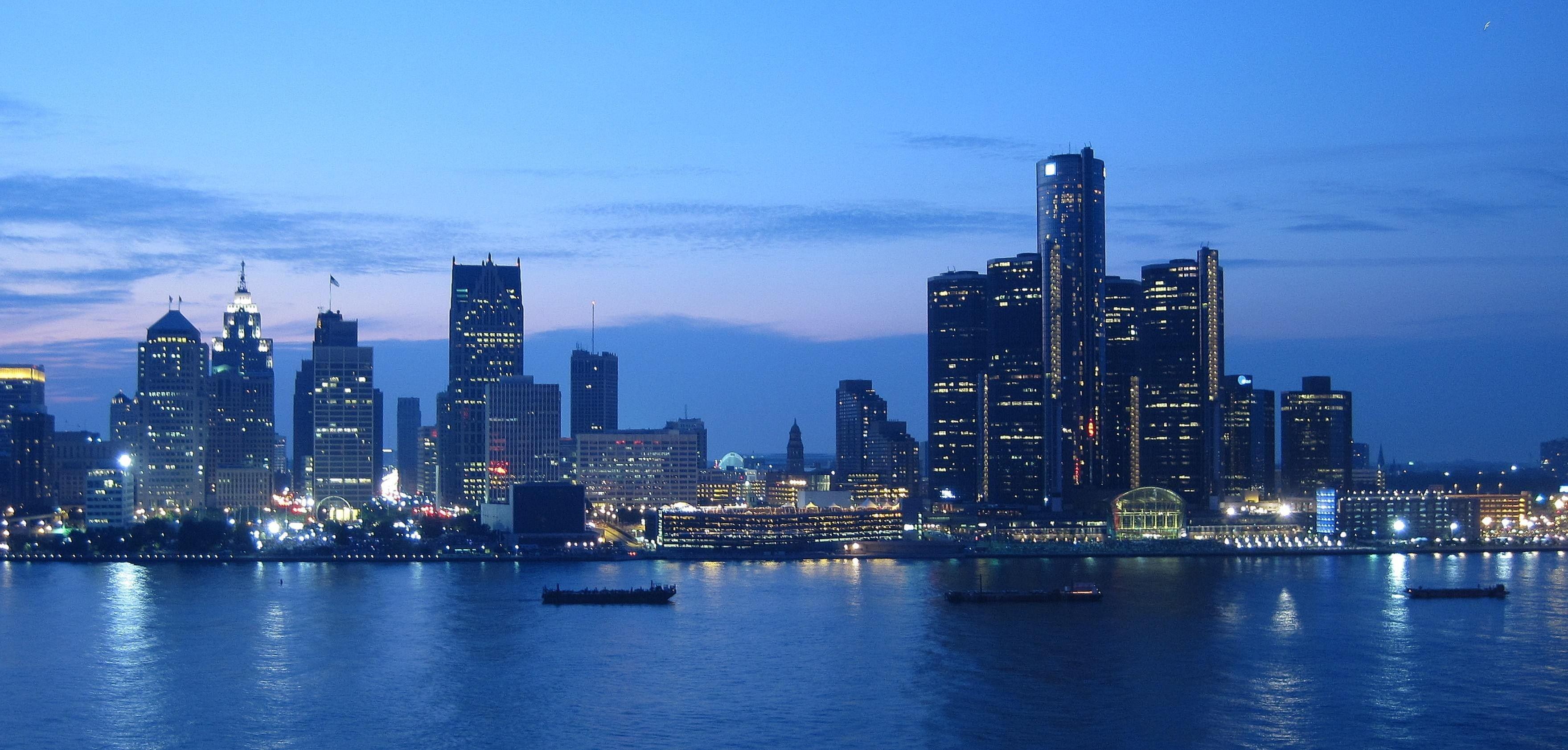 3518x1682 Detroit Skyline Wallpaper