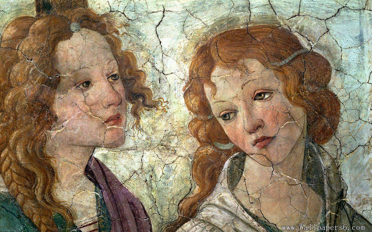 1280x800 the frescoes painting. description paintings wallpaper the fresco of two girls the fresco. Sandro botticelli, Botticelli paintings, Botticelli