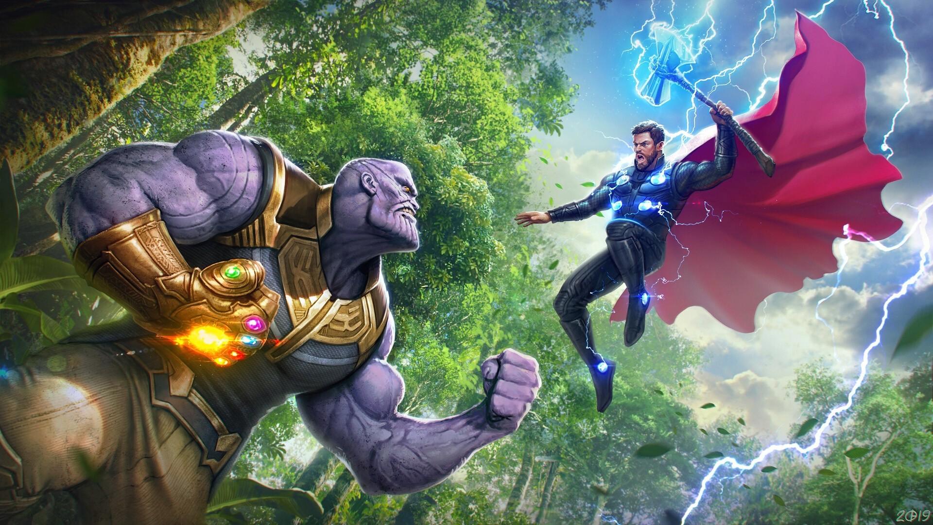 1920x1080 Thanos vs Thor Avengers HD Wallpaper