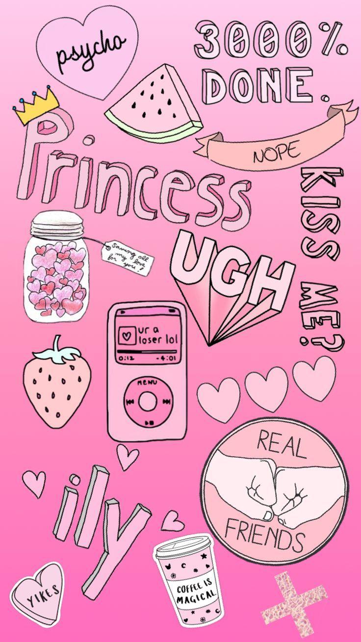 736x1309 Cute Pink Cartoon Wallpaper