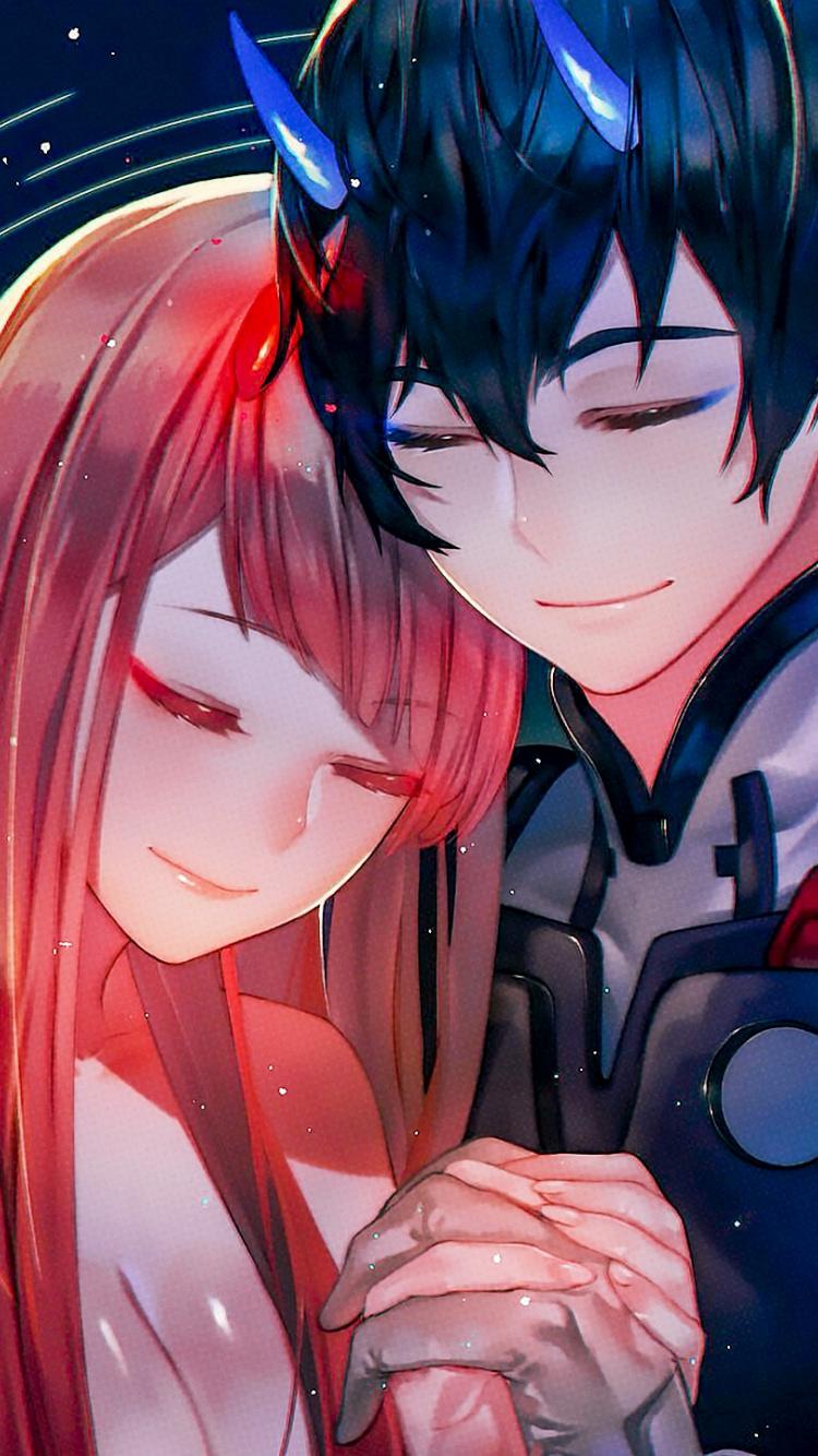 750x1334 Download Hiro and Zero Two, hug, love, anime, artwork wallpaper, 750x iphone iPhone 8