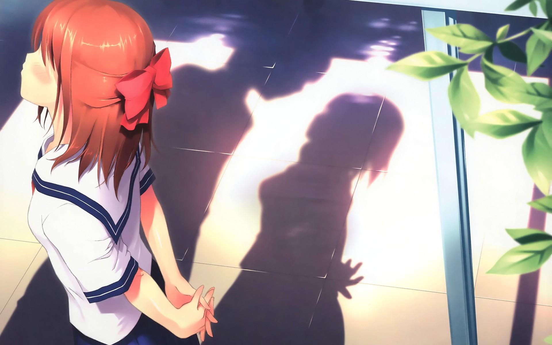 1920x1200 love, Sun, schoolgirls, kissing, school, shadows, plants, romantic, anime, anime girls wallpaper