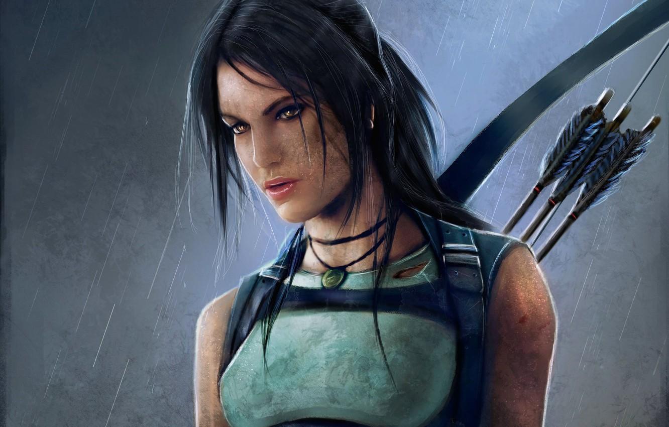 1332x850 Wallpaper girl, rain, bow, dirt, art, arrows, lara croft, tomb raider, reborn image for desktop, section игры