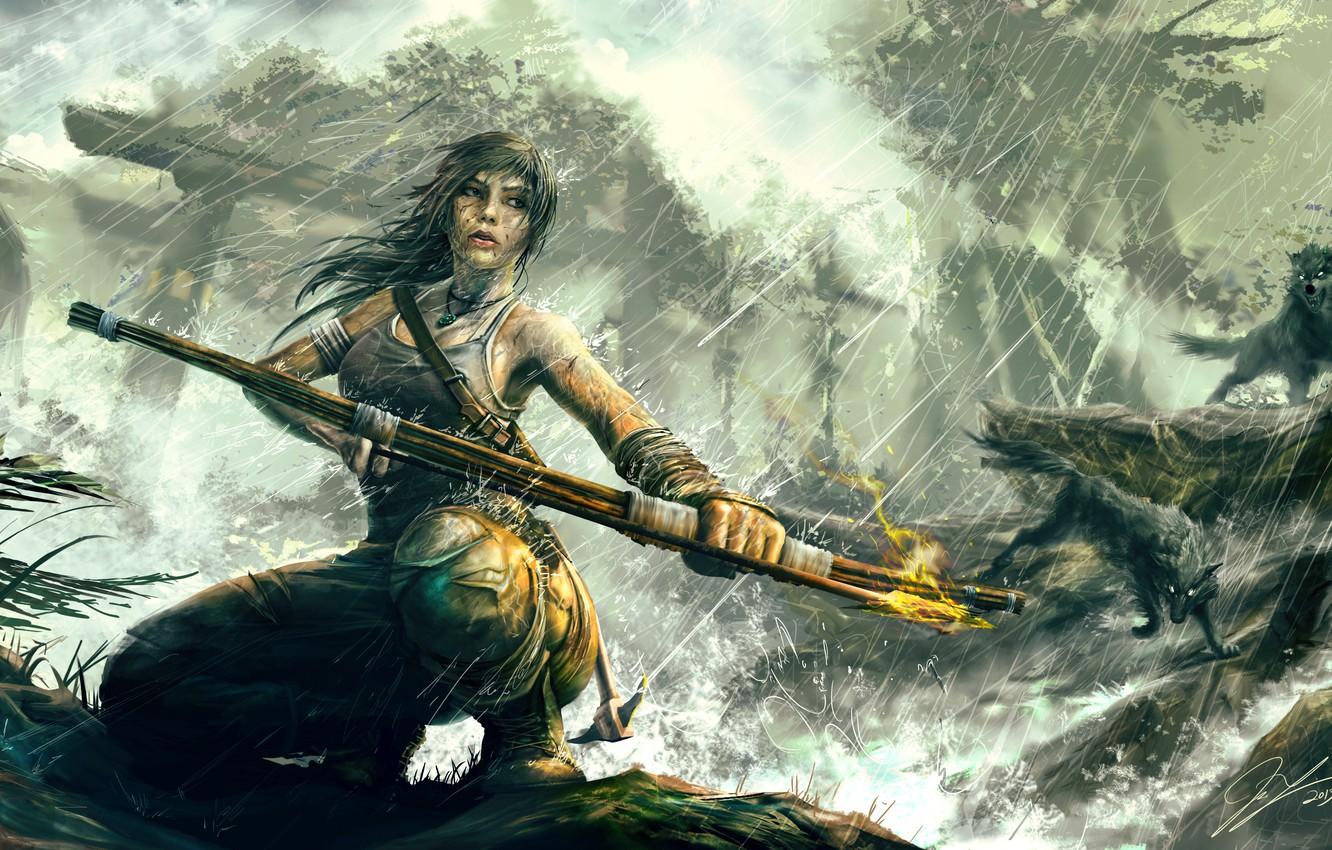 1332x850 Wallpaper girl, bow, arrow, lara croft, tomb raider, reborn, wolf rain Tomb Raider Reborn image for desktop, section игры