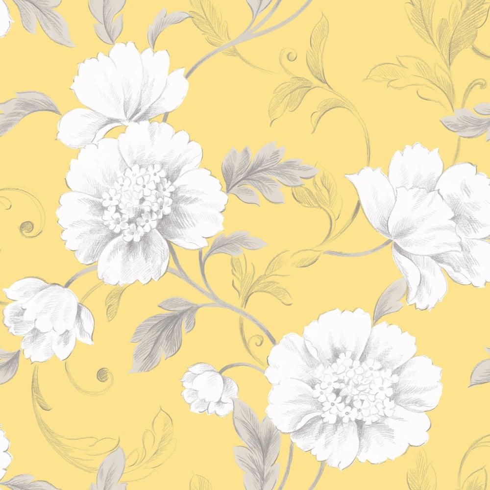 1000x1000 Rasch Boutique Flower Pattern Wallpaper Leaf Botanical Metallic 226164