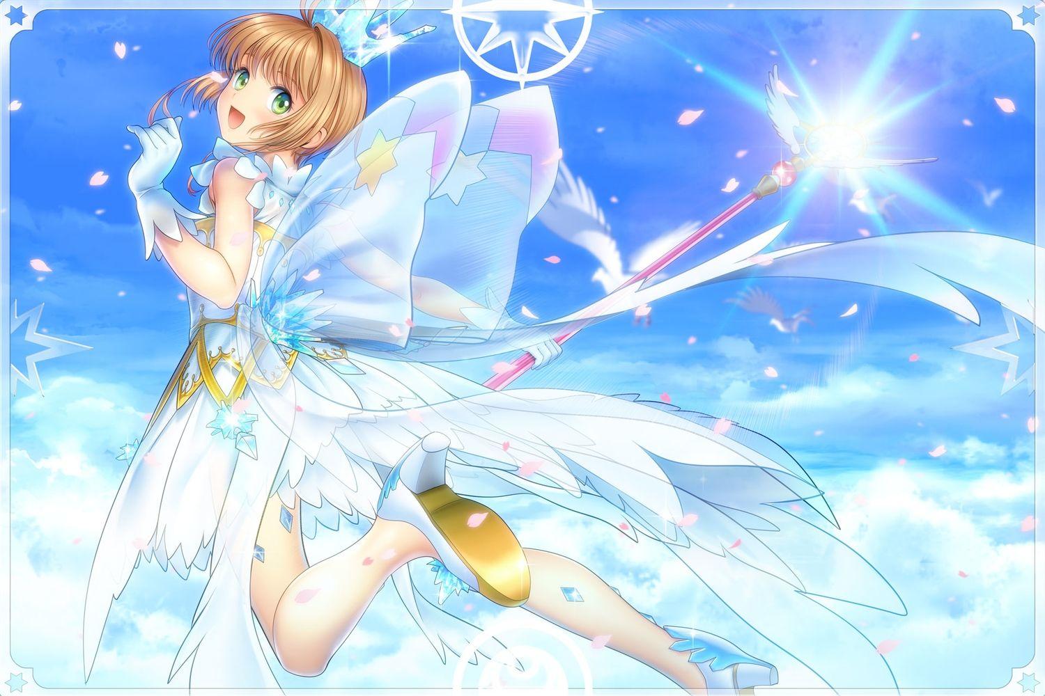 1500x1000 brown hair card captor sakura crown dress gloves green eyes kinomoto sakura moonknives short hair wings. konachan.com. Cardcaptor sakura, Sakura, Cardcaptor