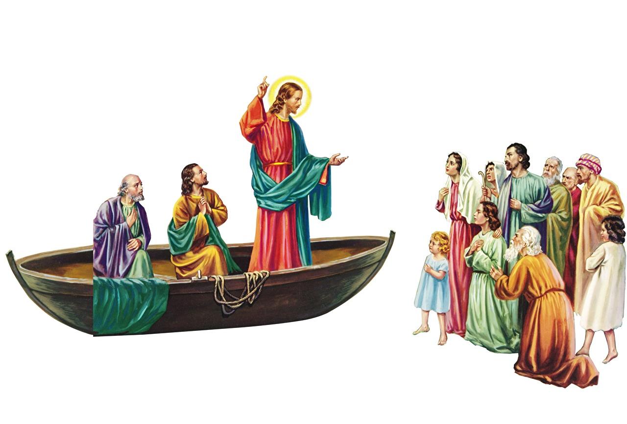 1280x865 Desktop Wallpaper Men Jesus sermon Boats Religion White background