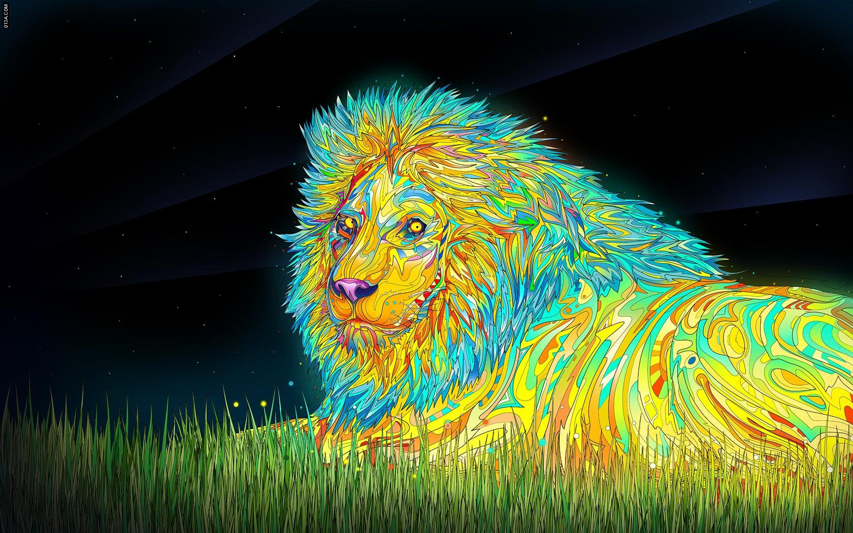 1680x1050 #colorful, #psychedelic, #Matei Apostolescu, #digital art, #lion, # animals, wallpaper. Mocah HD Wallpaper