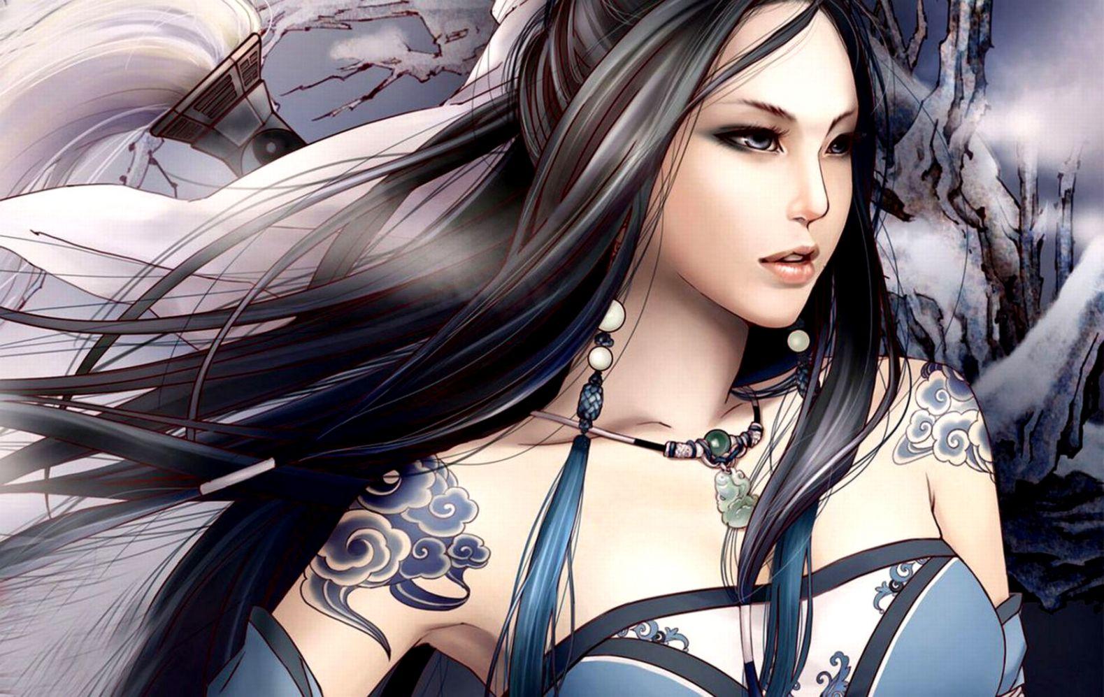 1579x997 16++ Tattooed Anime Girl Wallpaper