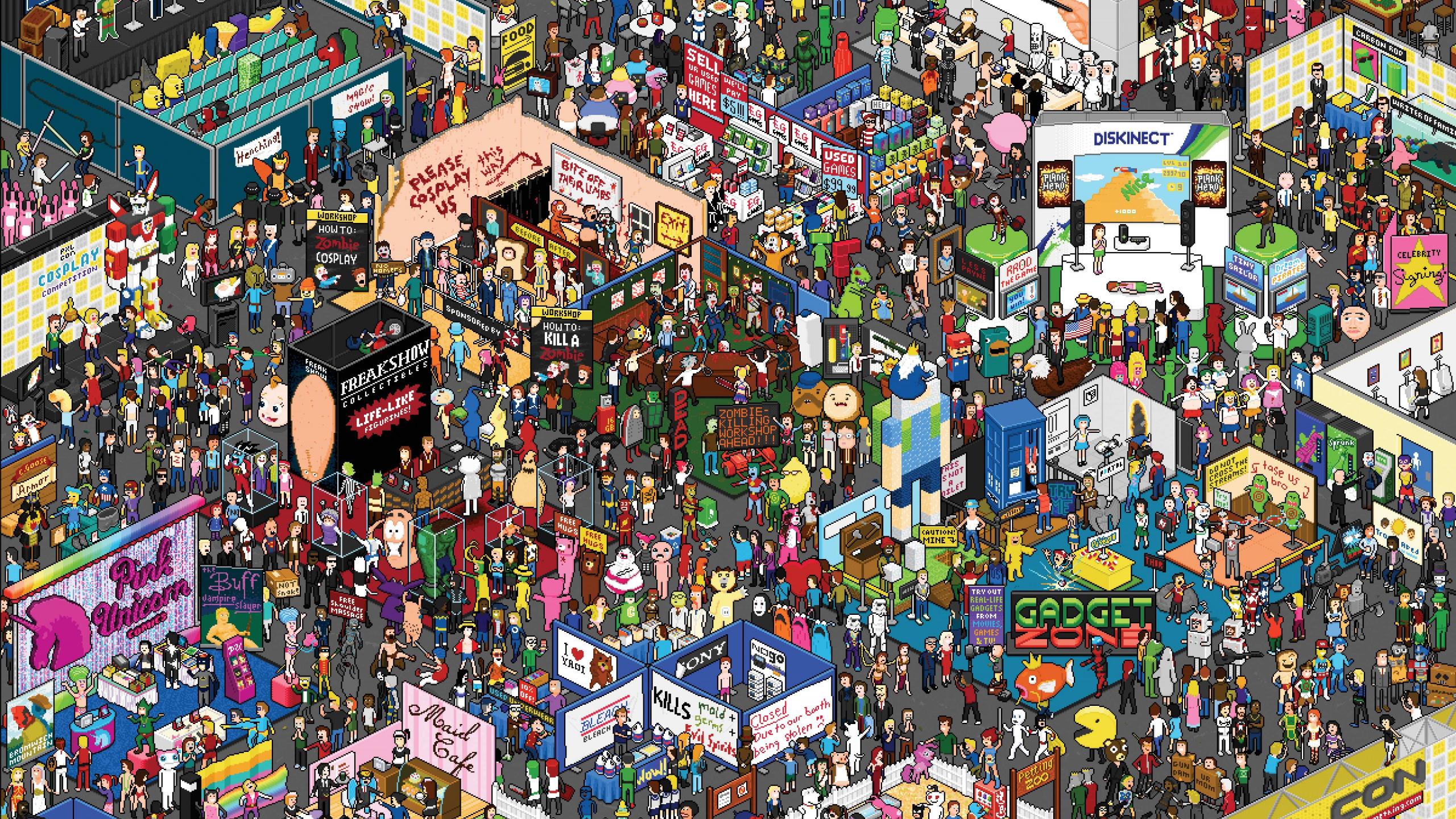 2560x1440 Download Wallpaper Exhibition, Robot, ANDROID, Stands, Os Android, Pixel Art, Section Hi Tech In Resolution 2560x1440
