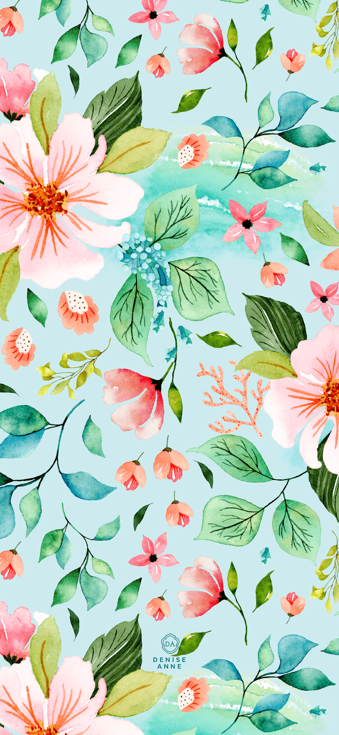 1125x2436 Free Mermaid and Floral Tropical Phone Wallpaper