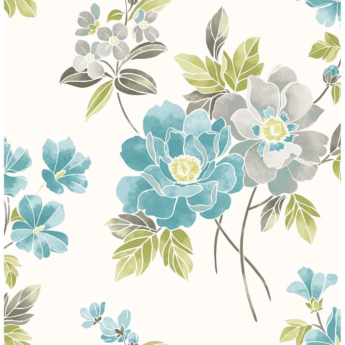 1200x1200 Teal Floral Wallpaper By A Street Prints. Grey Floral Wallpaper, Vintage Flowers Wallpaper, Floral Wallpaper