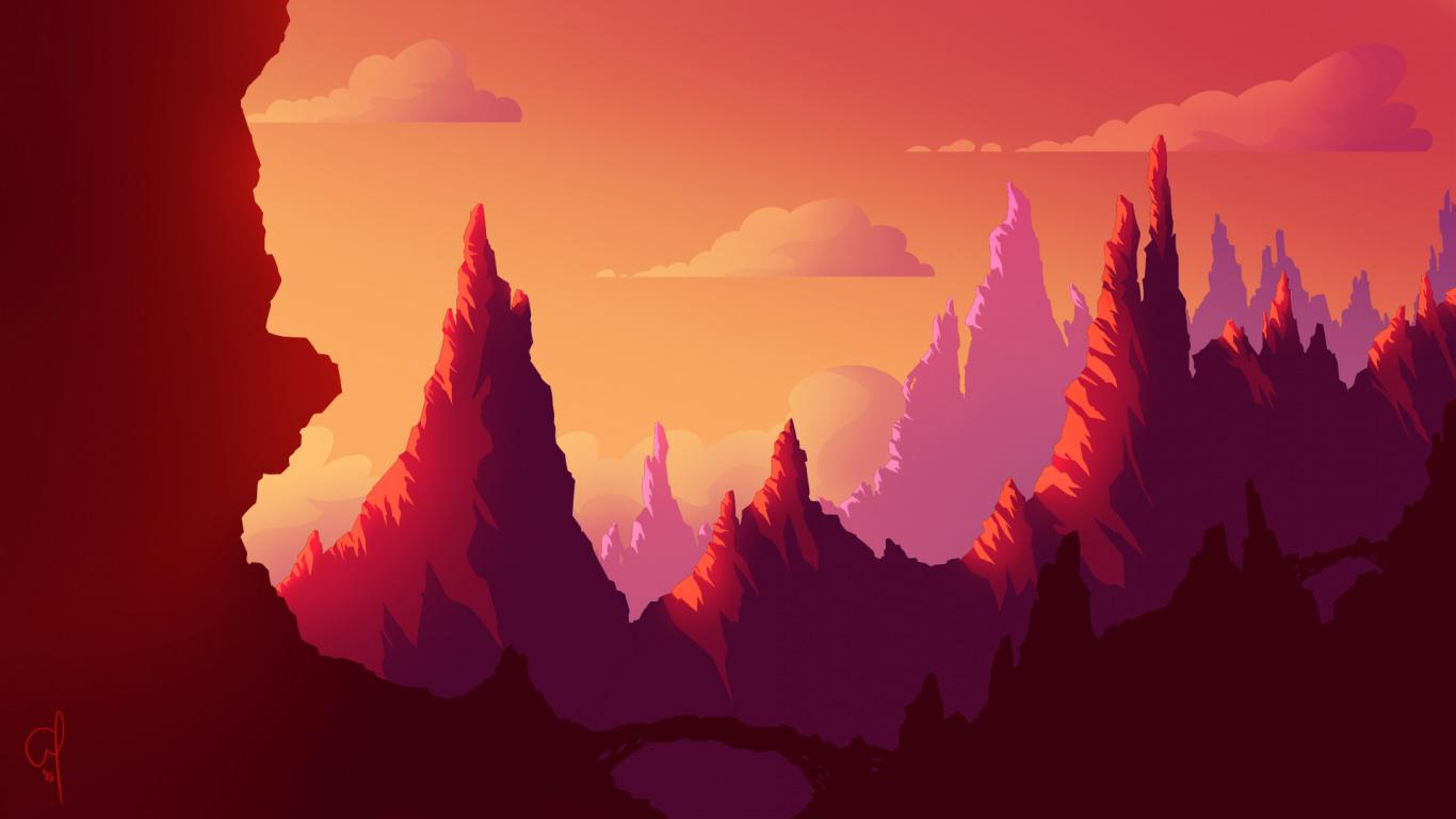 1366x768 Download Cliffs, mountains, digital art wallpaper, 1366x Tablet, laptop