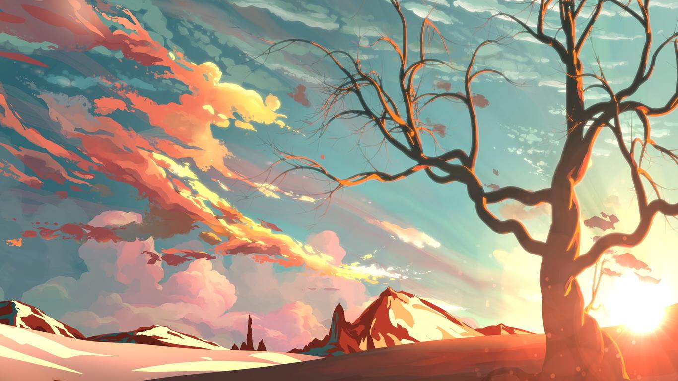1366x768 Sunset Beautiful Painting 1366x768 Resolution HD 4k Wallpaper, Image, Background, Photo and Picture