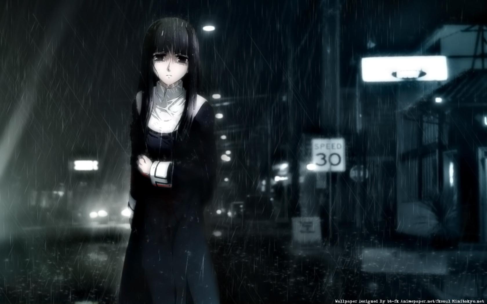 1680x1050 asagami fujino black eyes black hair dark kara no kyoukai nun rain signed water wet. konachan.com.com Anime Wallpaper