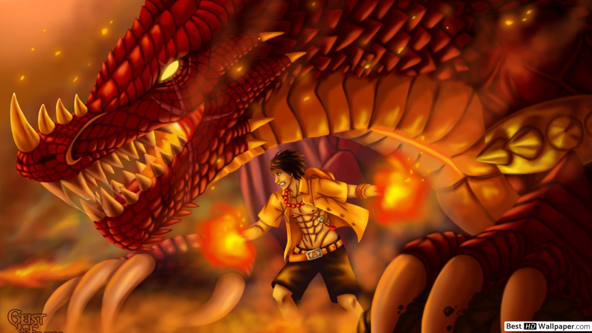 1920x1080 One Piece D. Ace & Fire Dragon HD wallpaper download