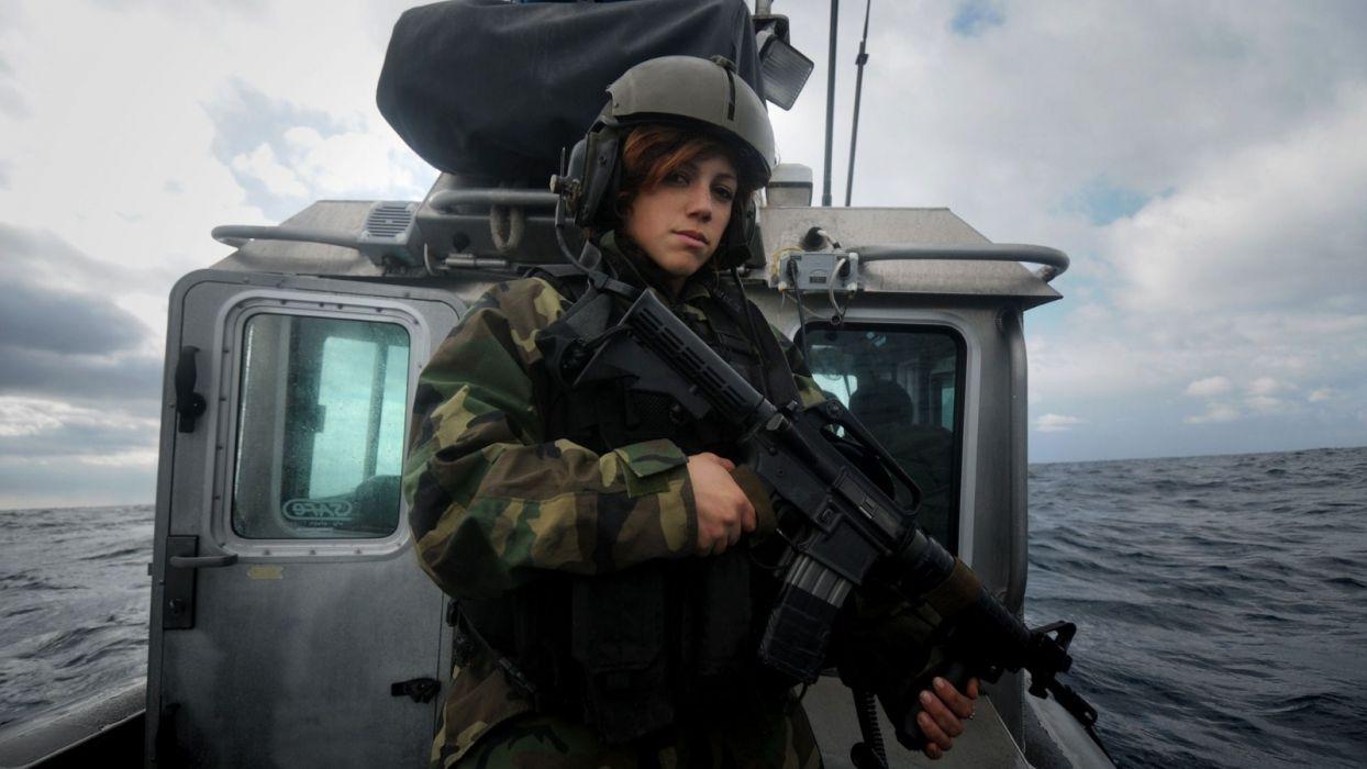 1244x700 Military warrior soldier people weapon guns assault rifle women face uniform redhead vehicles watercraft wallpaperx900