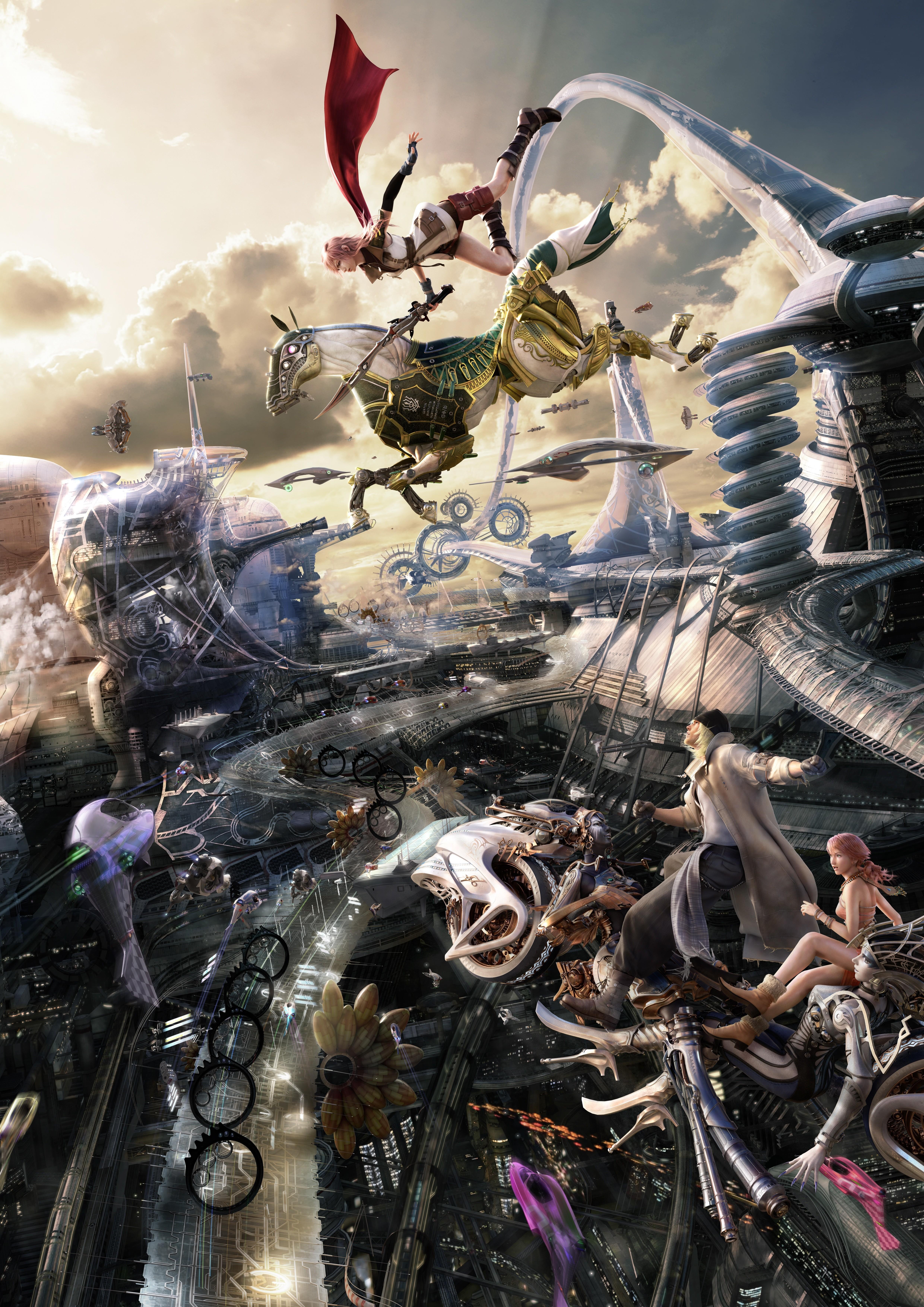 4961x7016 #Snow Villiers, #spaceship, #Claire Farron, #Oerba Dia Vanille, #Eidolon, #Final Fantasy XIII, #horse, #video games, #cityscape, wallpaper. Mocah HD Wallpaper
