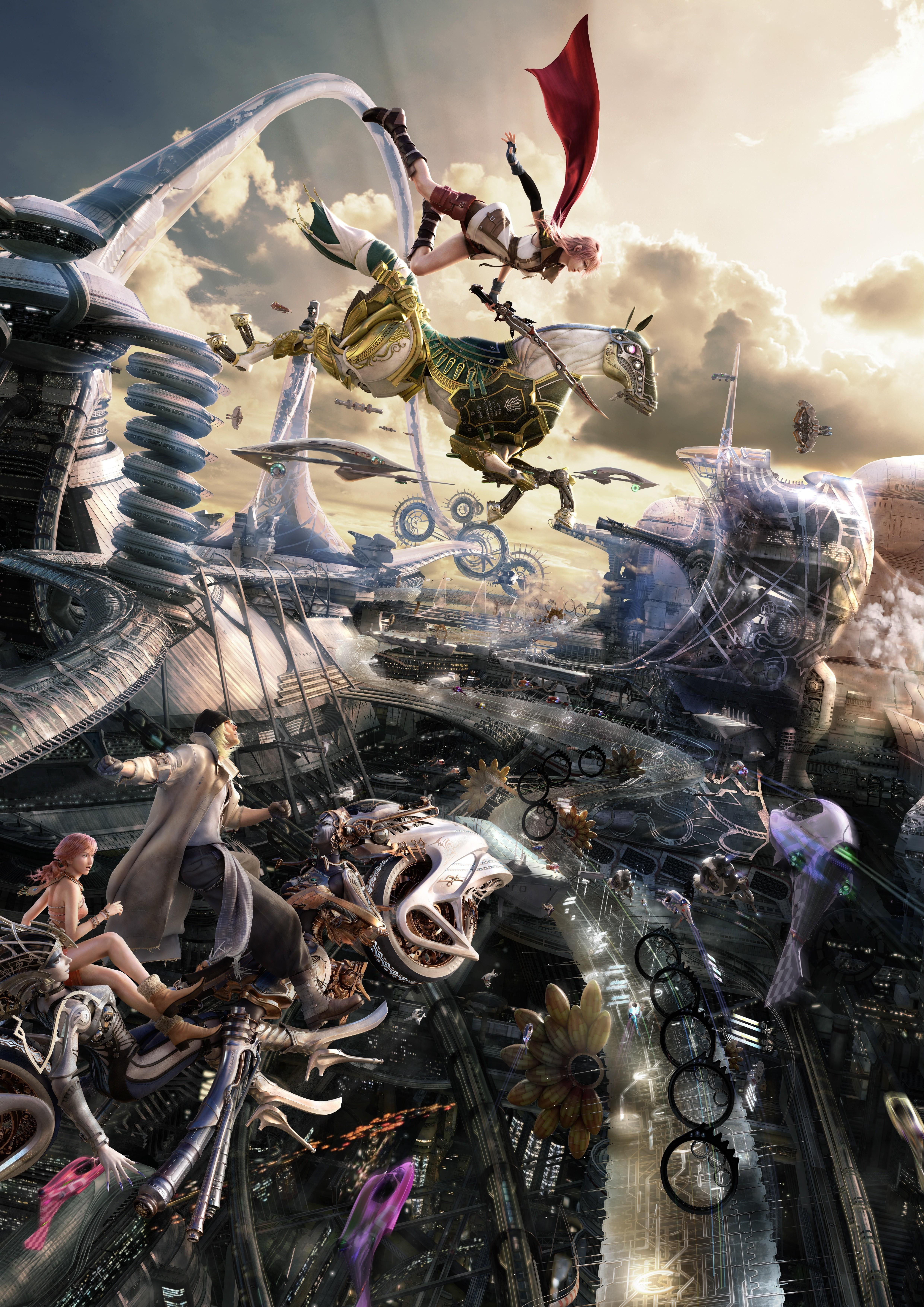 4961x7016 Claire Farron, Snow Villiers, Oerba Dia Vanille, Final Fantasy XIII, Final Fantasy, Video Games, Eidolon, Horse, Spaceship Wallpaper HD / Desktop and Mobile Background