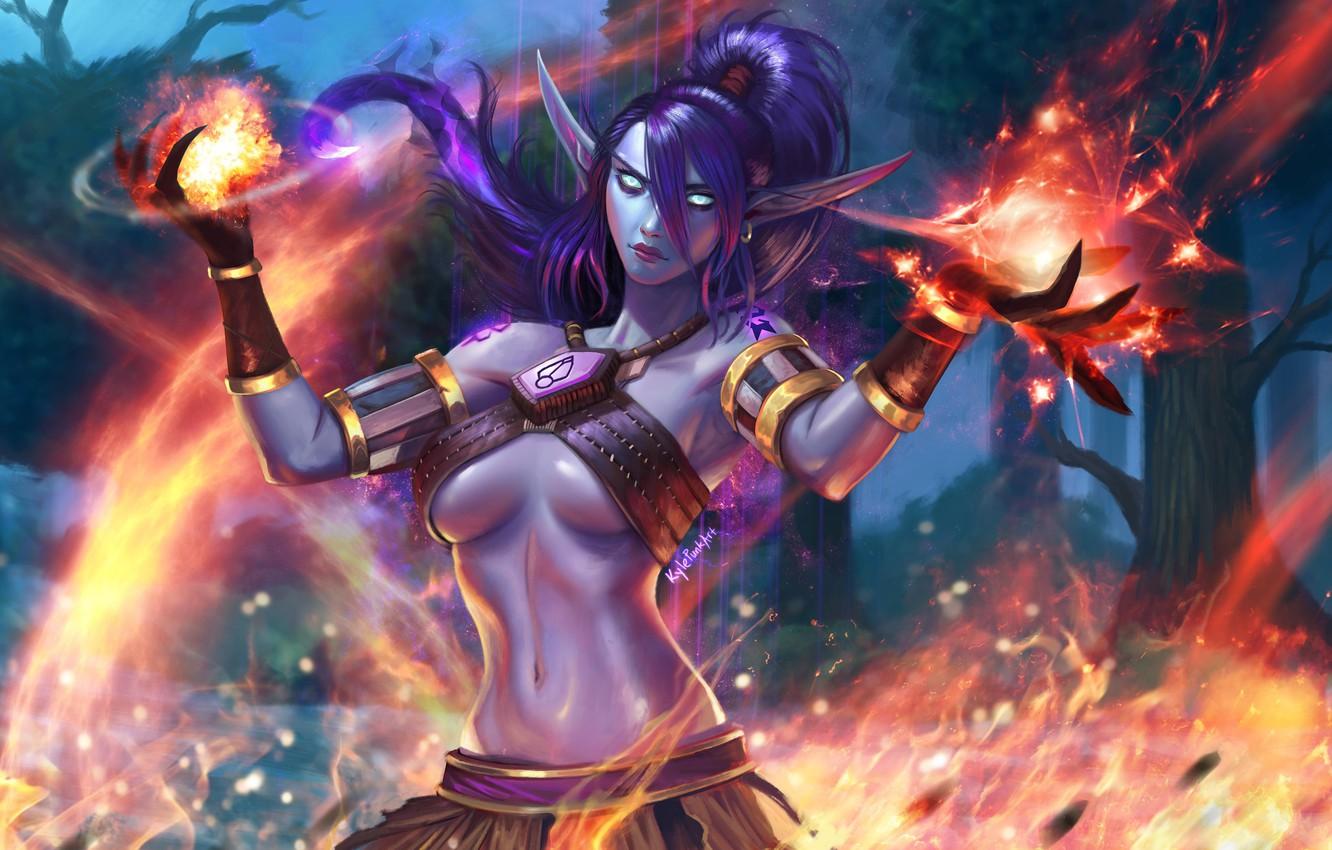 1332x850 Wallpaper Fire, Magic, Flame, WOW, Fire, Blizzard, Elf, Flame, Magic, WarCraft, Elf, Warlock, Firestorm, Magic Night Elf, Magic Night Elf, Kyle Punk Art Herring image for desktop, section игры