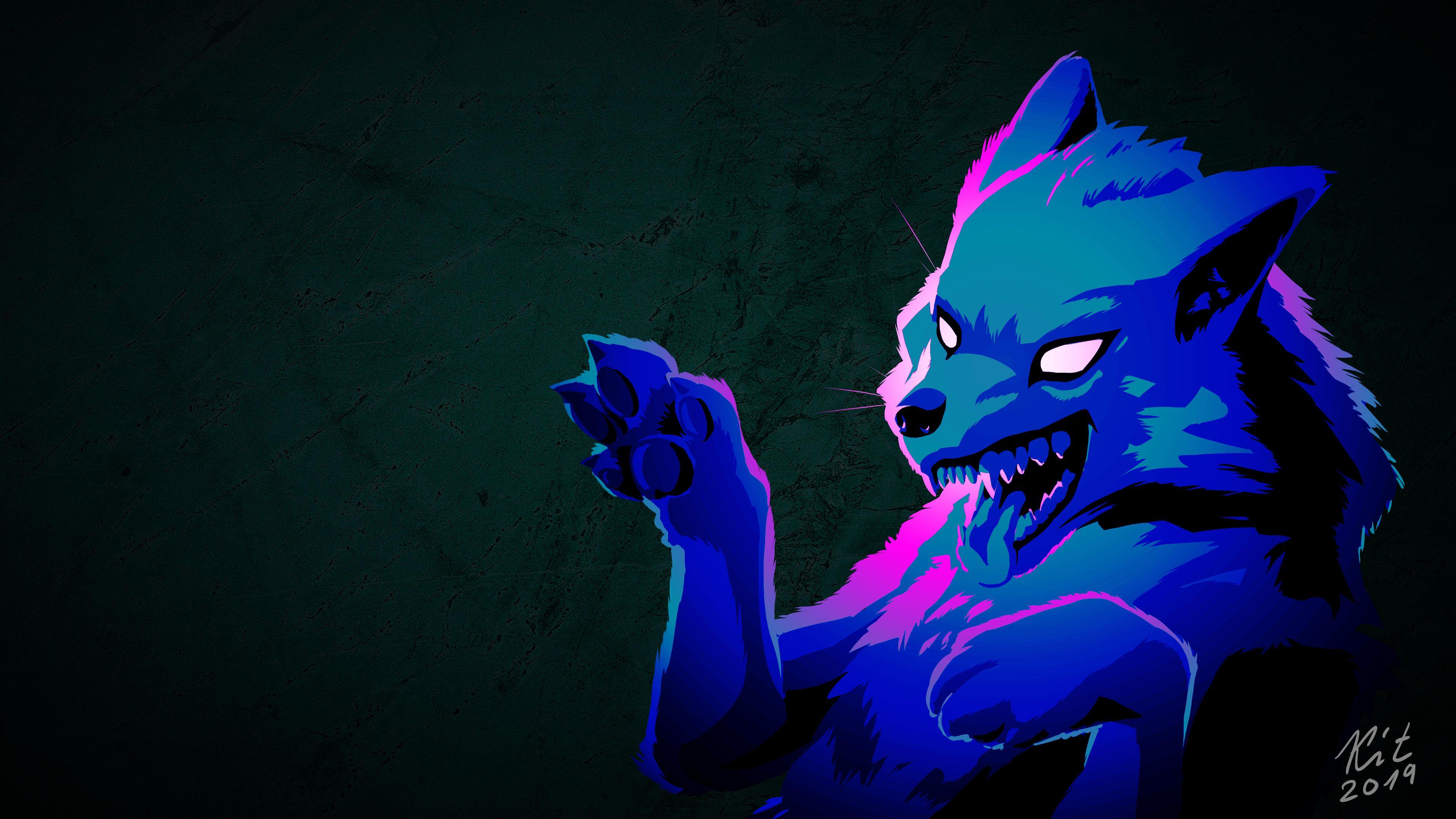 3840x2160 Neon Wolf Desktop Wallpaper