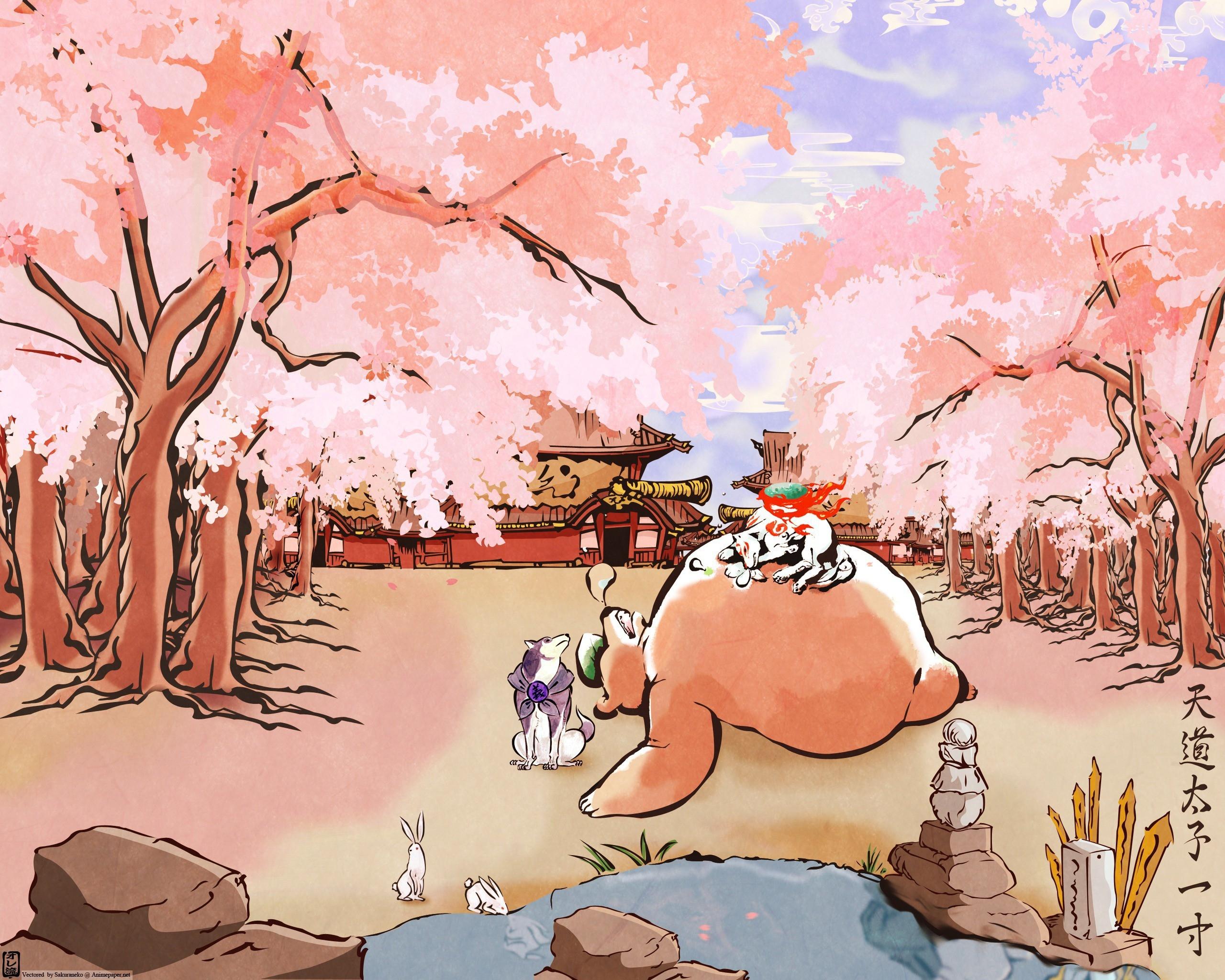 2560x2048 bunnies beers water video games clouds cell pink rock okami sakura japanese gardens zen sleeping bea High Quality Wallpaper, High Definition Wallpaper