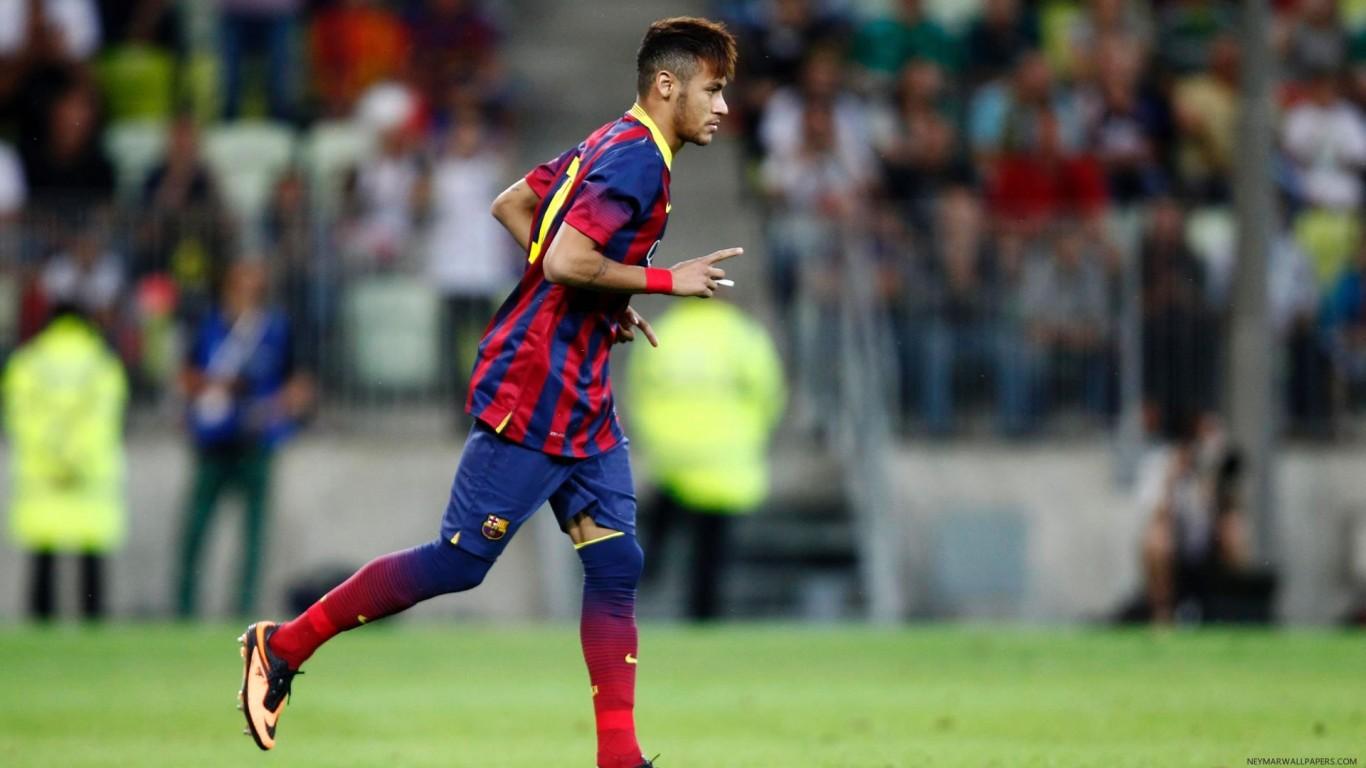 1366x768 Neymar running wallpaper