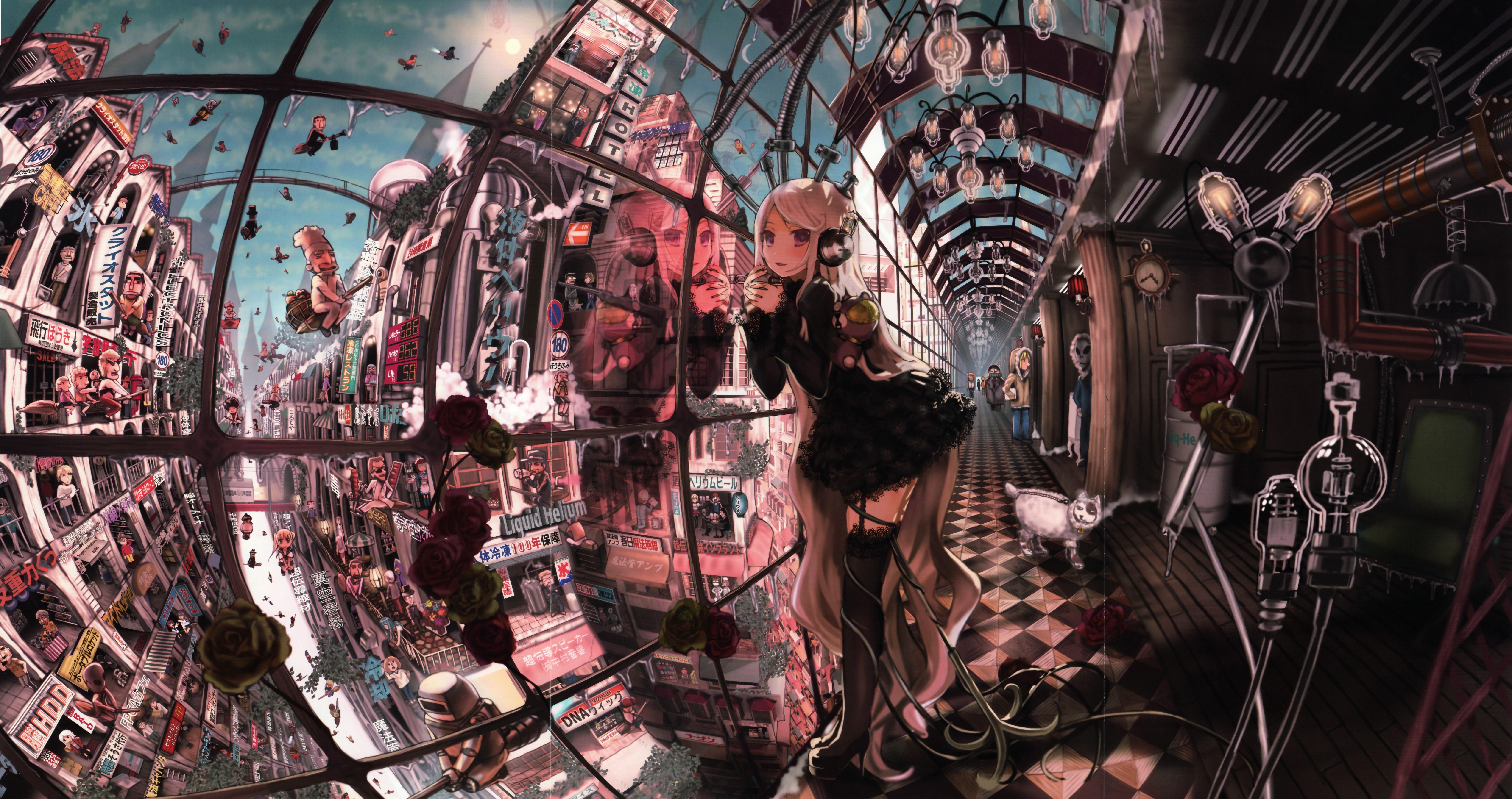 6590x3484 4K, steampunk, anime, city, gothic lolita, anime girls. Mocah HD Wallpaper