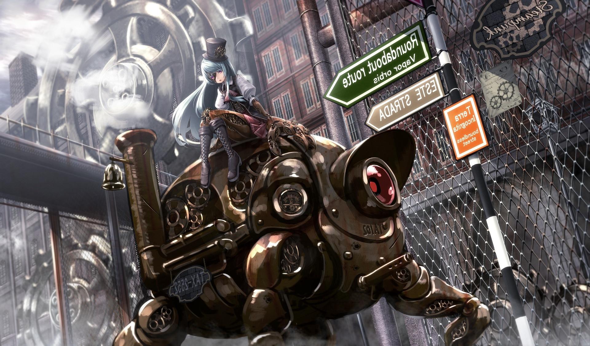 1920x1127 Wallpaper Cyborg, Silver Hair, Eyepatch, Robot, Steampunk, Anime Girl:1920x1127