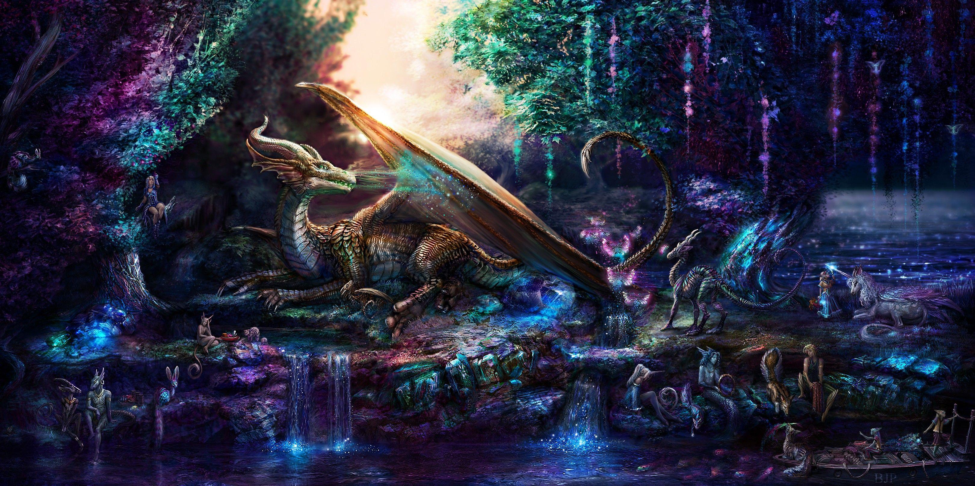 3240x1617 dragon, #fantasy art, #animals. Wallpaper No. 365390. Art, Fantasy art, Digital artist