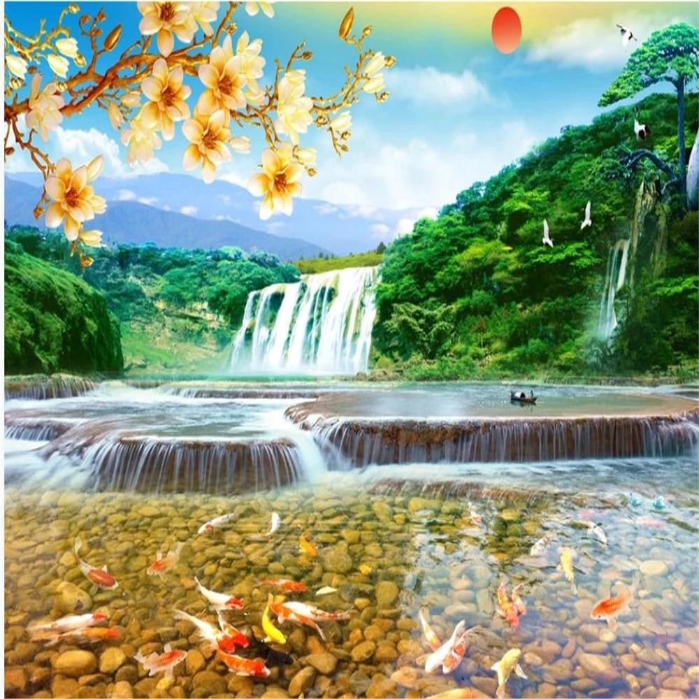 1000x1000 3D wallpaper Landscape waterfall wallpaper background wall beautiful scenery wallpaper. Wallpaper