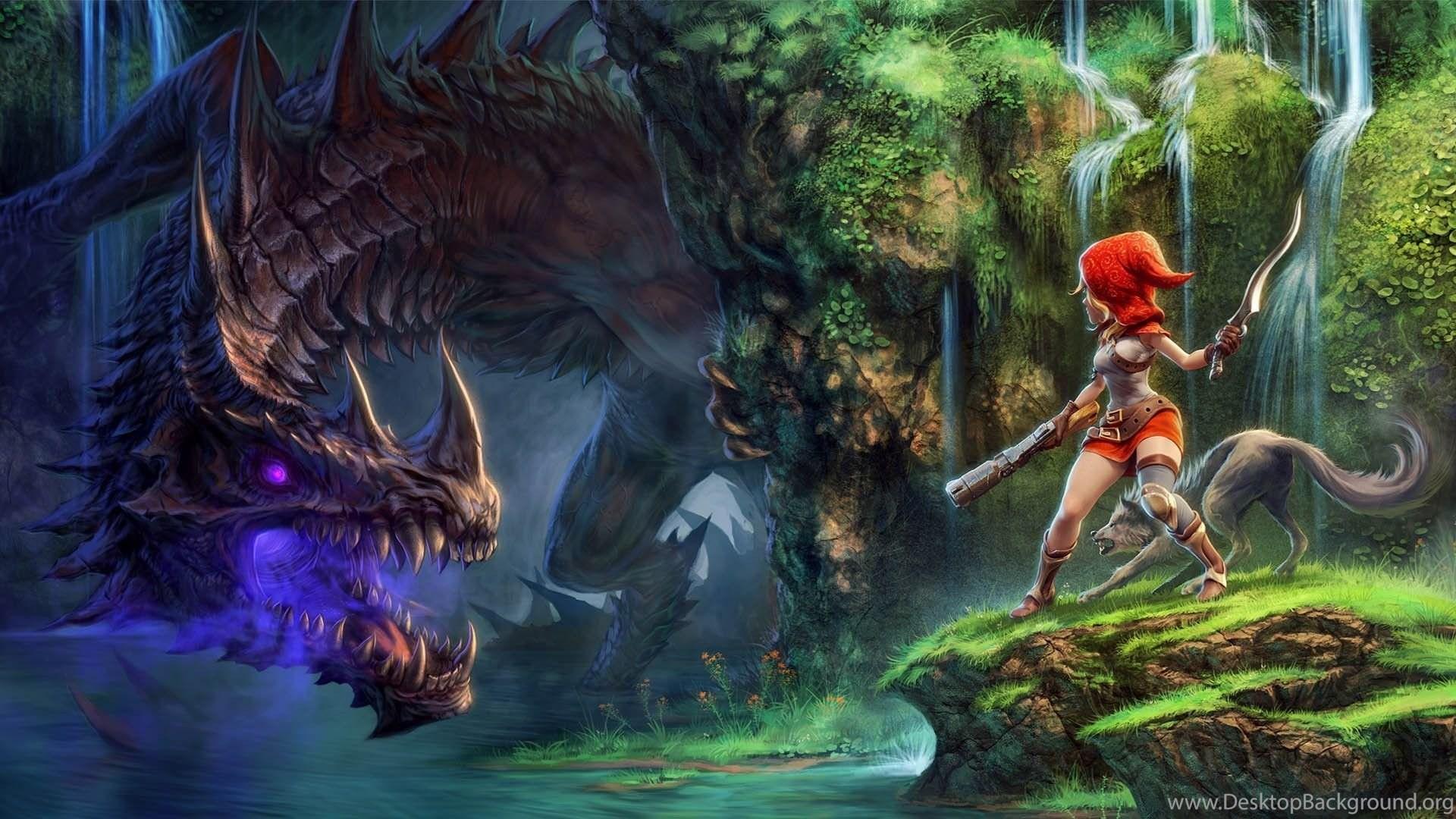 1920x1080 Download Wallpaper 1920x1080 Dragon Fin Soup, Dragon, Girl, Forest. Desktop Background