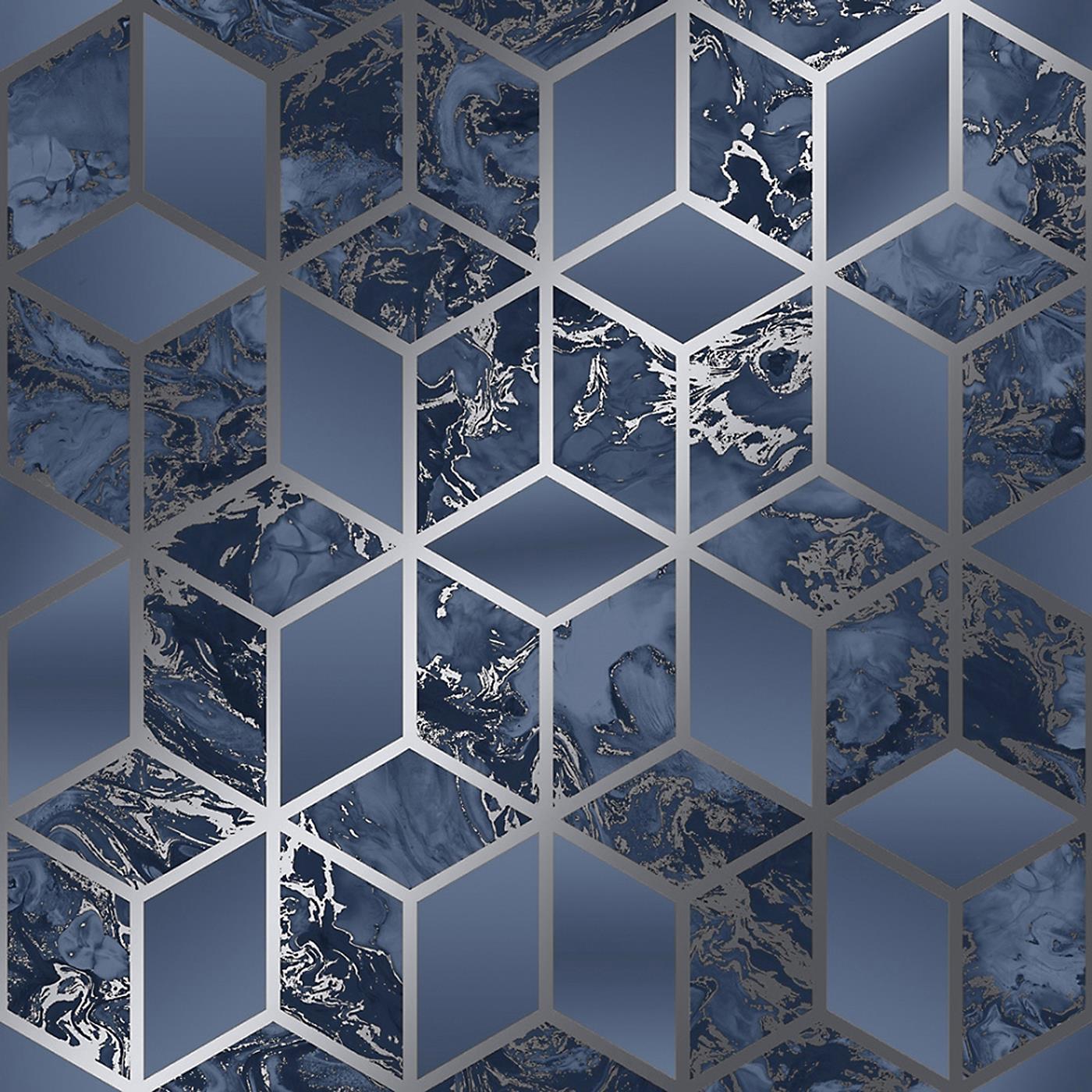 1400x1400 Muriva Geometric Liquid Marble Wallpaper Elixir Metallic Rose Gold Silver Navy