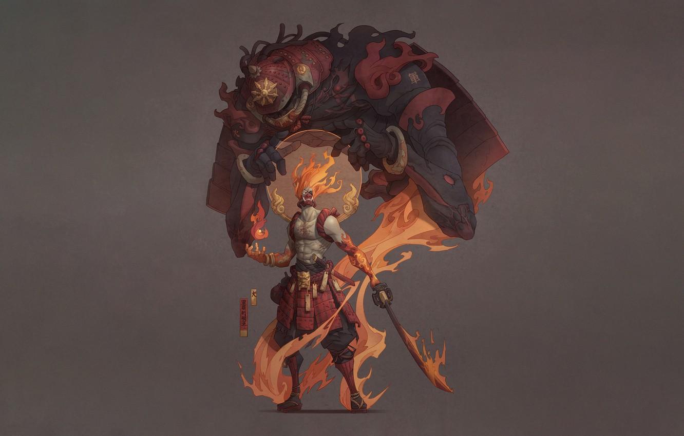 1332x850 Photo Wallpaper Japan, Monster, Armor, Style, Warrior, Art Fire Monster