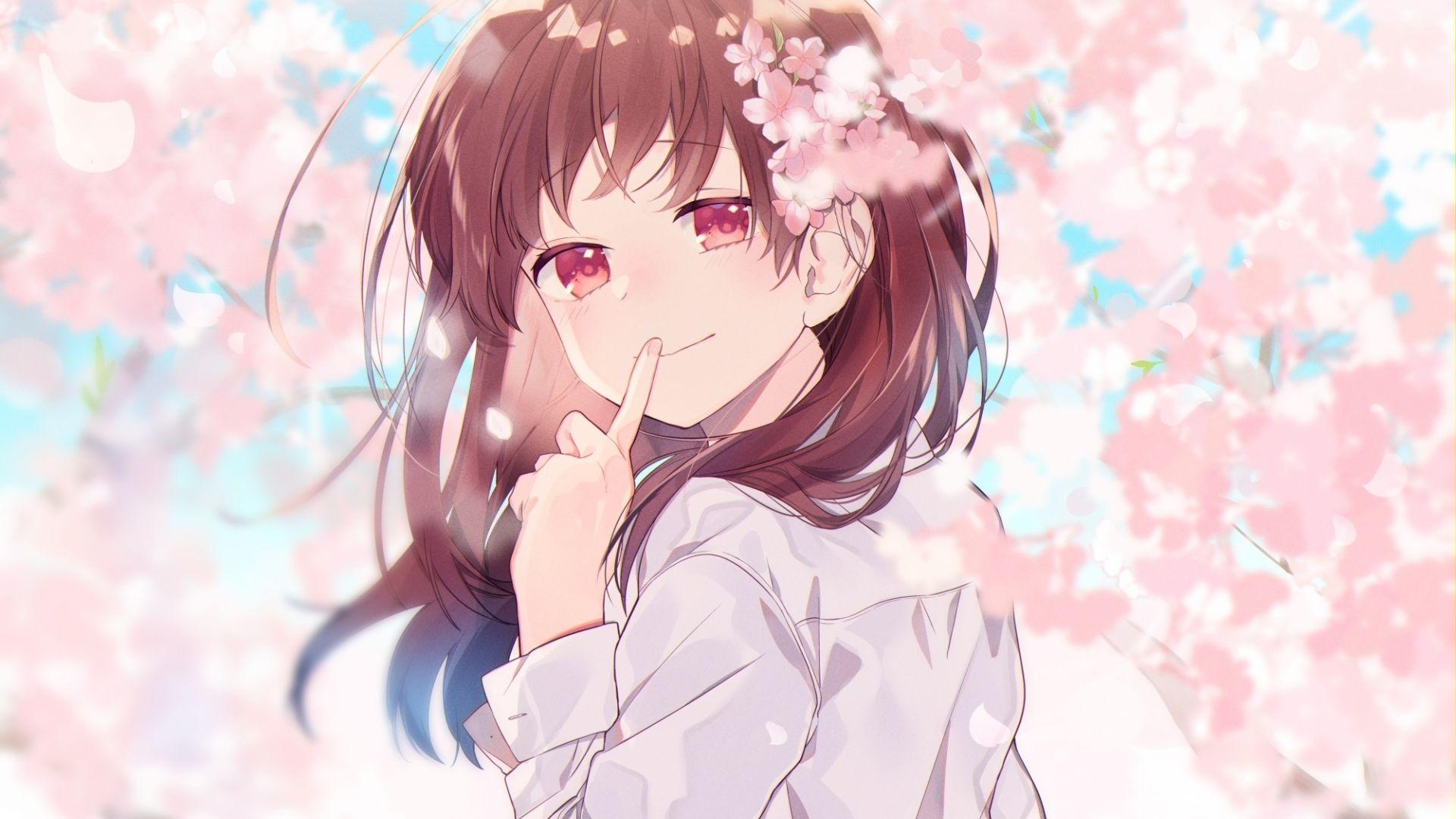 1920x1080 Desktop wallpaper beautiful, anime girl, cute, cherry flowers, HD image, picture, background, b25b2a
