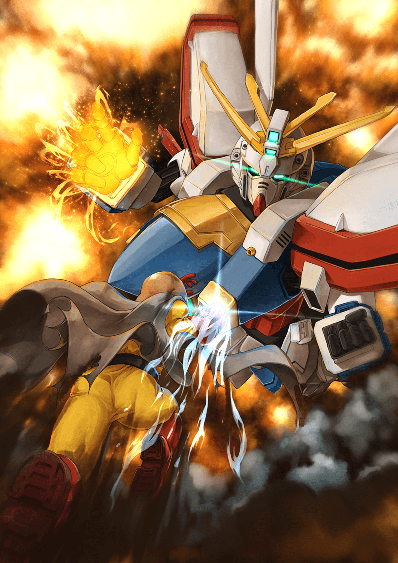 800x1132 saitama and god gundam (gundam and 2 more)