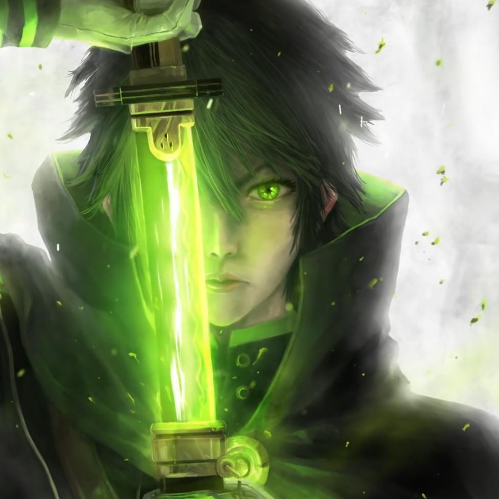 977x977 Beautiful Green Anime Wallpaper 4K Model