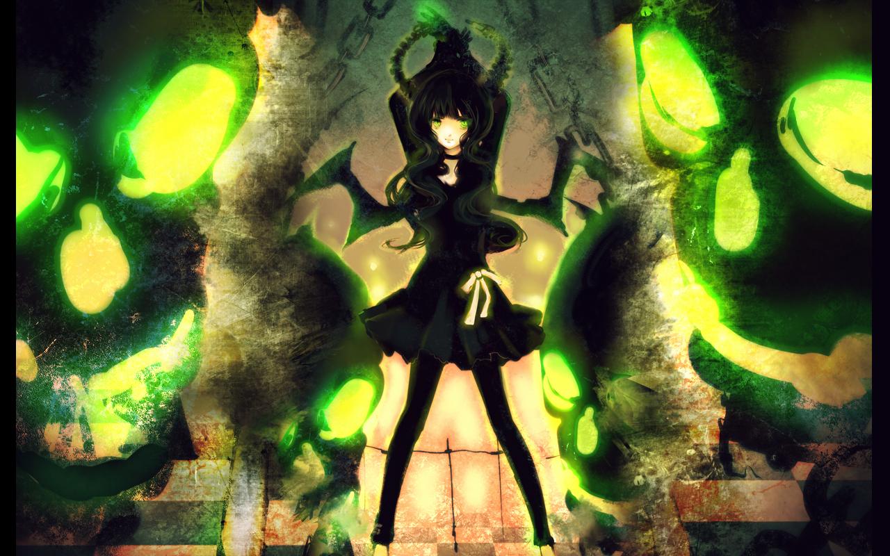 1280x800 black hair black rock shooter dark green hair ribbons takanashi yomi wings. konachan.com.com Anime Wallpaper