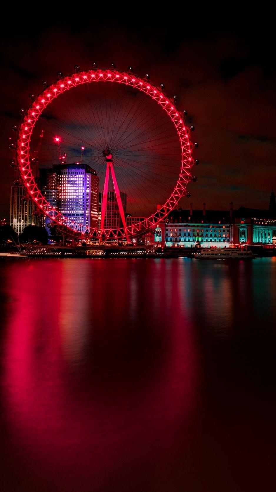 938x1668 Download wallpaper 938x1668 ferris wheel, night city, london, united