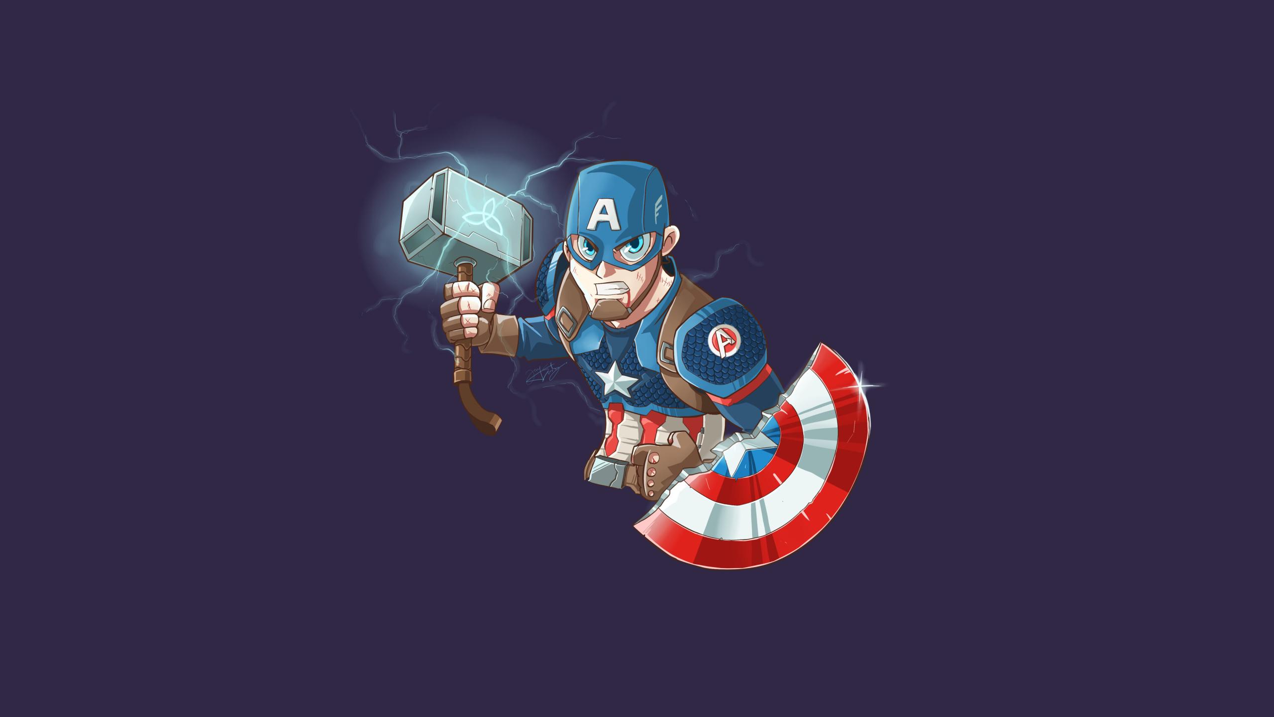 2560x1440 Captain America With Mjolnir Cartoon