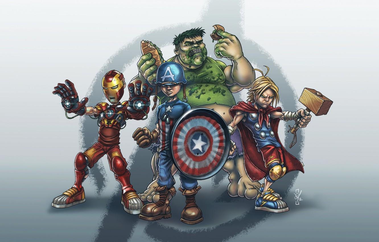 1332x850 Wallpaper parody, iron man, Hulk, marvel, Thor, marvel, captain America, thor, hulk, iron man, avengers, humor, capitan america image for desktop, section разное