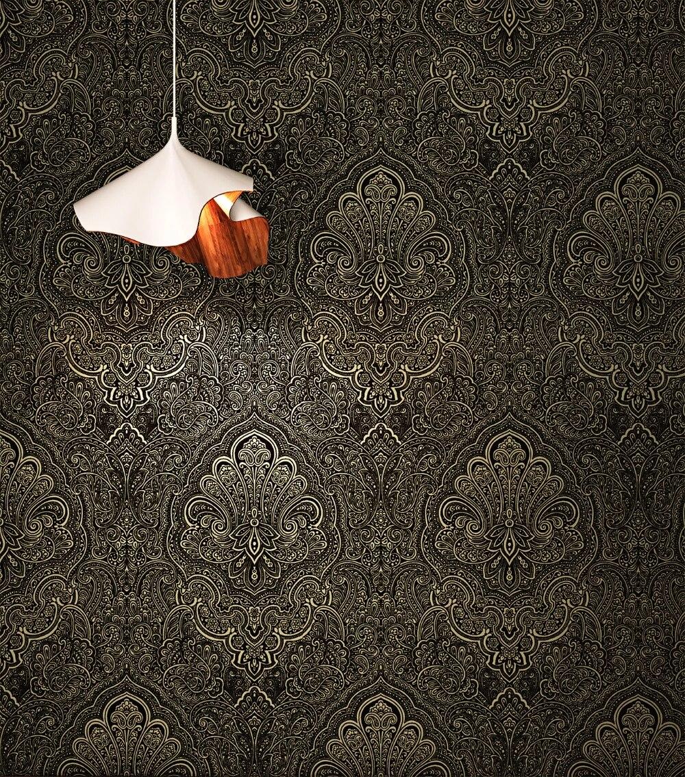1000x1135 Vintage French Black Velvet Flocking Damask Dark Gold Wallpaper. gold wallpaper. wallpaper golddamask wallpaper gold