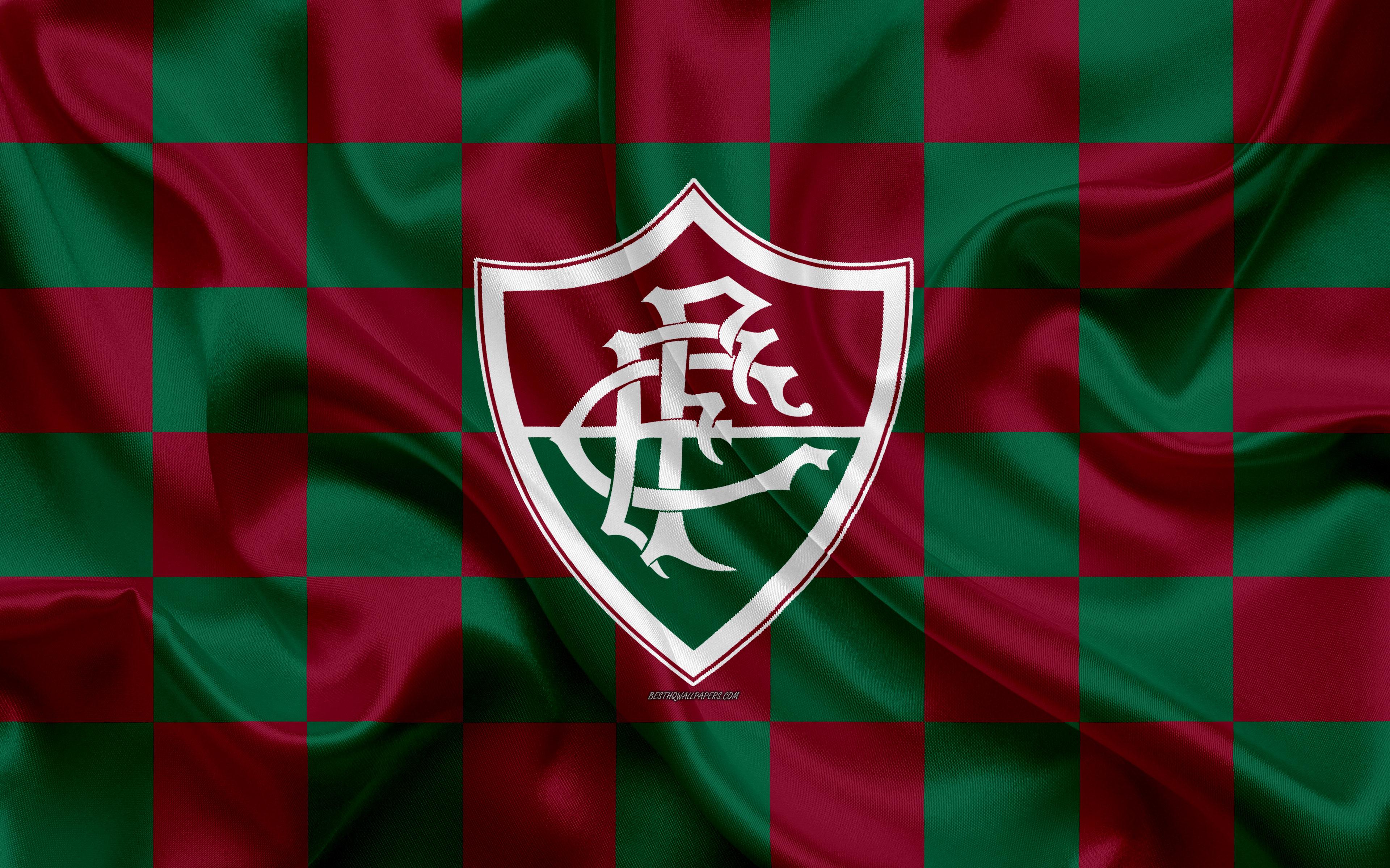 3840x2400 Download wallpaper Fluminense FC, 4k, logo, creative art, burgundy green checkered flag, Brazilian football club, Serie A, emblem, silk texture, Rio de Janeiro, Brazil for desktop with resolution 3840x2400. High Quality HD